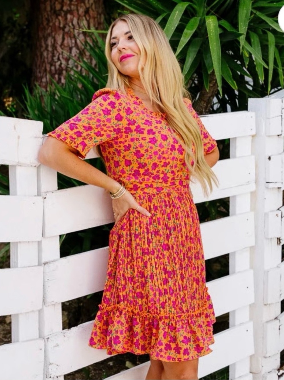 Ivy City Co Raven Pink Orange Floral Mini Dress Size 14 NWT